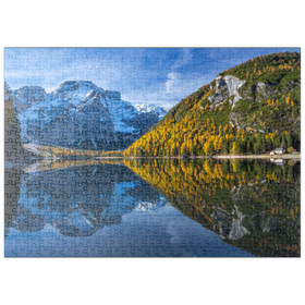 Darstellung des Puzzle Motivs Pragser Wildsee im Naturpark Fanes-Sennes-Prags gegen Seekofel, Südtirol - Puzzleteile: 500