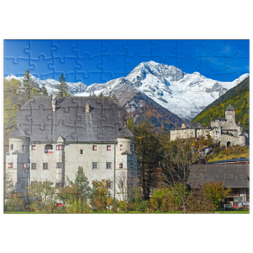 puzzleplate Burg Taufers in Sand in Taufers gegen Schwarzenstein, Dolomiten, Trentino-Südtirol 100 Puzzle