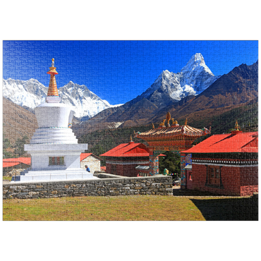 puzzleplate Stupa in der buddhistischen Klosteranlage Tengpoche gegen Mount Everest 1000 Puzzle