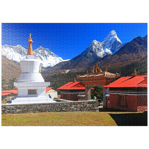 puzzleplate Stupa in der buddhistischen Klosteranlage Tengpoche gegen Mount Everest 1000 Puzzle