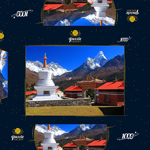 Stupa in der buddhistischen Klosteranlage Tengpoche gegen Mount Everest 1000 Puzzle Schachtel 3D Modell