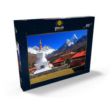 Stupa in der buddhistischen Klosteranlage Tengpoche gegen Mount Everest 100 Puzzle Schachtel Ansicht2