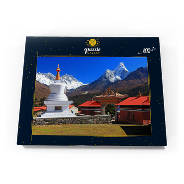Stupa in der buddhistischen Klosteranlage Tengpoche gegen Mount Everest 100 Puzzle Schachtel Ansicht3