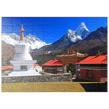 puzzleplate Stupa in der buddhistischen Klosteranlage Tengpoche gegen Mount Everest 100 Puzzle