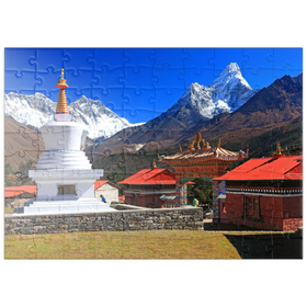 Darstellung des Puzzle Motivs Stupa in der buddhistischen Klosteranlage Tengpoche gegen Mount Everest - Puzzleteile: 100