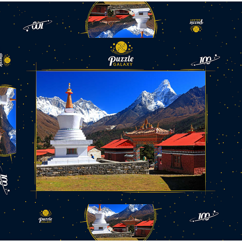 Stupa in der buddhistischen Klosteranlage Tengpoche gegen Mount Everest 100 Puzzle Schachtel 3D Modell