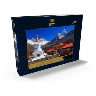 Stupa in der buddhistischen Klosteranlage Tengpoche gegen Mount Everest 500 Puzzle Schachtel Ansicht2