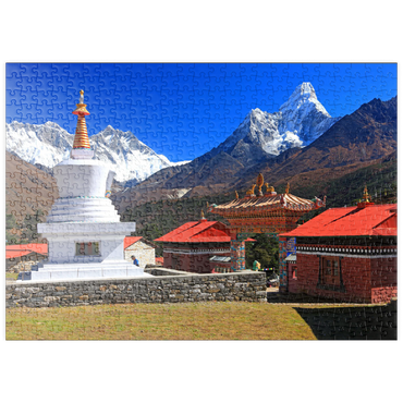 puzzleplate Stupa in der buddhistischen Klosteranlage Tengpoche gegen Mount Everest 500 Puzzle