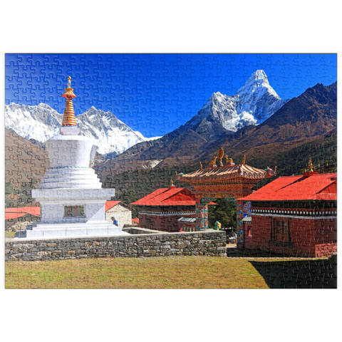 puzzleplate Stupa in der buddhistischen Klosteranlage Tengpoche gegen Mount Everest 500 Puzzle
