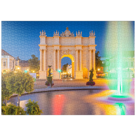 Darstellung des Puzzle-Motivs Brunnen vor dem Brandenburger Tor am Luisenplatz am Abend – Puzzleteile: 1000