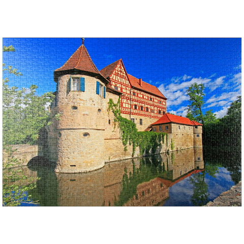puzzleplate Wasserschloss Unsleben, Unterfranken, Bayern, Deutschland 1000 Puzzle