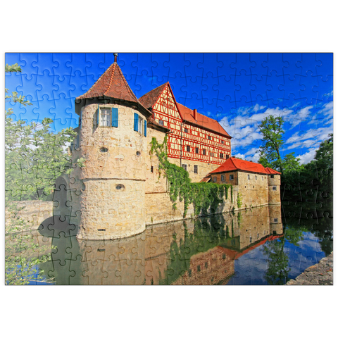 puzzleplate Wasserschloss Unsleben, Unterfranken, Bayern, Deutschland 200 Puzzle