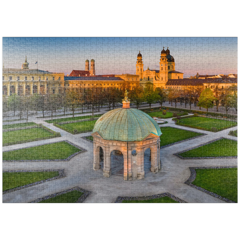 puzzleplate Dianatempel mit der Frauenkirche und der Theatinerkirche im Sonnenaufgang 1000 Puzzle