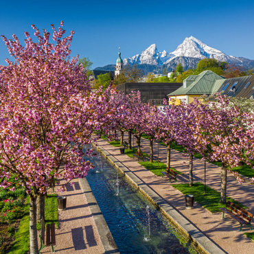 Blühende Kirschbäume, Kirschblüte im Kurgarten von Berchtesgaden mit dem Watzmann 1000 Puzzle 3D Modell