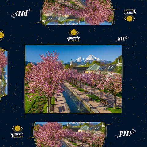 Blühende Kirschbäume, Kirschblüte im Kurgarten von Berchtesgaden mit dem Watzmann 1000 Puzzle Schachtel 3D Modell