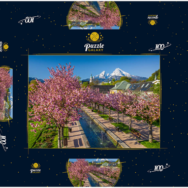 Blühende Kirschbäume, Kirschblüte im Kurgarten von Berchtesgaden mit dem Watzmann 100 Puzzle Schachtel 3D Modell