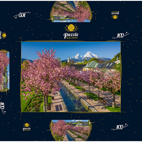 Blühende Kirschbäume, Kirschblüte im Kurgarten von Berchtesgaden mit dem Watzmann 100 Puzzle Schachtel 3D Modell