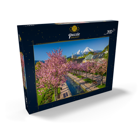 Blühende Kirschbäume, Kirschblüte im Kurgarten von Berchtesgaden mit dem Watzmann 200 Puzzle Schachtel Ansicht2