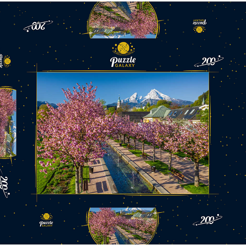 Blühende Kirschbäume, Kirschblüte im Kurgarten von Berchtesgaden mit dem Watzmann 200 Puzzle Schachtel 3D Modell