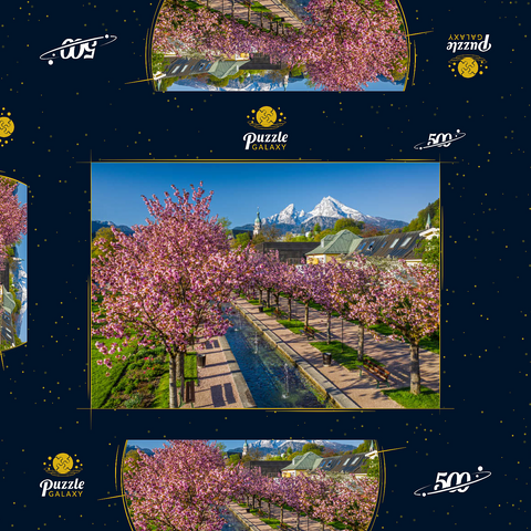 Blühende Kirschbäume, Kirschblüte im Kurgarten von Berchtesgaden mit dem Watzmann 500 Puzzle Schachtel 3D Modell