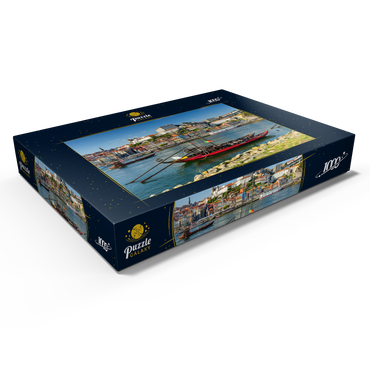 Rabelo Boote auf dem Fluss Douro mit Blick zur Altstadt Ribeira von Porto 1000 Puzzle Schachtel Ansicht1