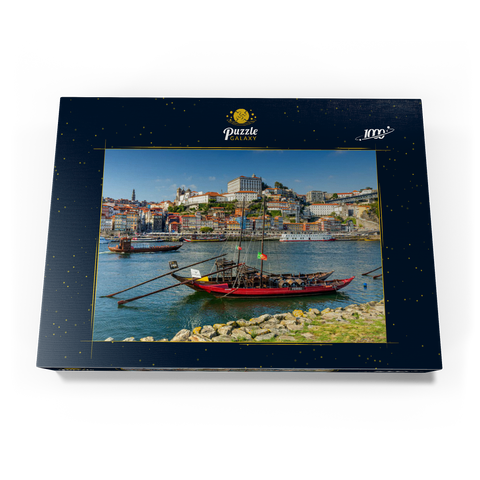 Rabelo Boote auf dem Fluss Douro mit Blick zur Altstadt Ribeira von Porto 1000 Puzzle Schachtel Ansicht3