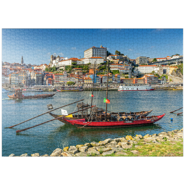 puzzleplate Rabelo Boote auf dem Fluss Douro mit Blick zur Altstadt Ribeira von Porto 1000 Puzzle