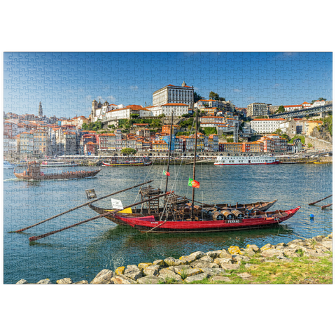 puzzleplate Rabelo Boote auf dem Fluss Douro mit Blick zur Altstadt Ribeira von Porto 1000 Puzzle