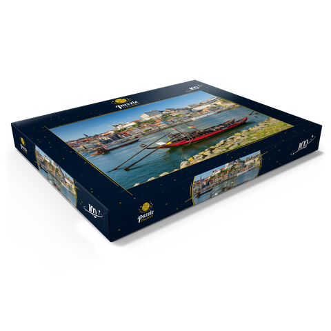 Rabelo Boote auf dem Fluss Douro mit Blick zur Altstadt Ribeira von Porto 100 Puzzle Schachtel Ansicht1