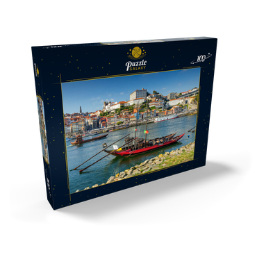 Rabelo Boote auf dem Fluss Douro mit Blick zur Altstadt Ribeira von Porto 100 Puzzle Schachtel Ansicht2