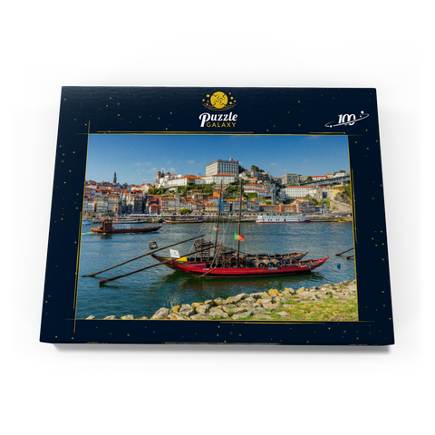 Rabelo Boote auf dem Fluss Douro mit Blick zur Altstadt Ribeira von Porto 100 Puzzle Schachtel Ansicht3