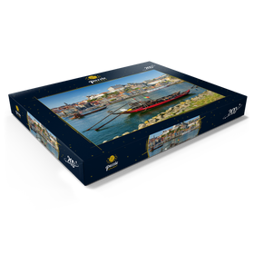 Alternative Darstellung des Puzzle-Motivs Rabelo Boote auf dem Fluss Douro mit Blick zur Altstadt Ribeira von Porto – Puzzleteile: 200