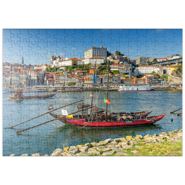 puzzleplate Rabelo Boote auf dem Fluss Douro mit Blick zur Altstadt Ribeira von Porto 200 Puzzle