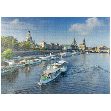puzzleplate Terrassenufer mit den Schiffen der weißen Flotte, Brühlsche Terrasse an der Elbe 1000 Puzzle