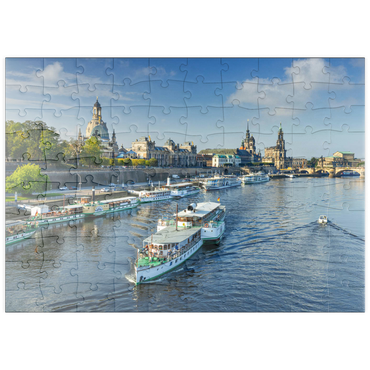 puzzleplate Terrassenufer mit den Schiffen der weißen Flotte, Brühlsche Terrasse an der Elbe 100 Puzzle