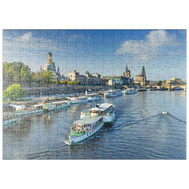 puzzleplate Terrassenufer mit den Schiffen der weißen Flotte, Brühlsche Terrasse an der Elbe 200 Puzzle