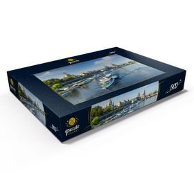 Darstellung des Puzzle Motivs Terrassenufer mit den Schiffen der weißen Flotte, Brühlsche Terrasse an der Elbe - Puzzleteile: 500