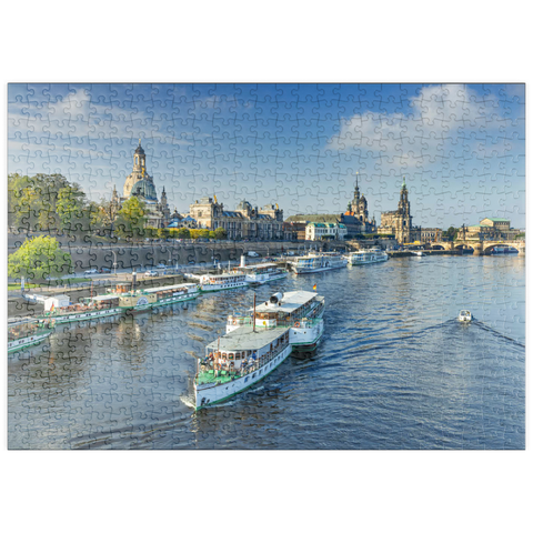 puzzleplate Terrassenufer mit den Schiffen der weißen Flotte, Brühlsche Terrasse an der Elbe 500 Puzzle