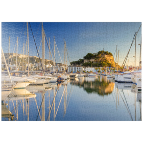 Darstellung des Puzzle-Motivs Abend am Hafen mit dem Castillo in Denia, Costa Blanca, Spanien – Puzzleteile: 1000