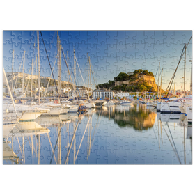 Darstellung des Puzzle Motivs Abend am Hafen mit dem Castillo in Denia, Costa Blanca, Spanien - Puzzleteile: 200
