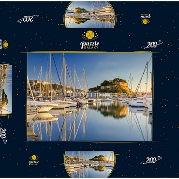 Abend am Hafen mit dem Castillo in Denia, Costa Blanca, Spanien 200 Puzzle Schachtel 3D Modell