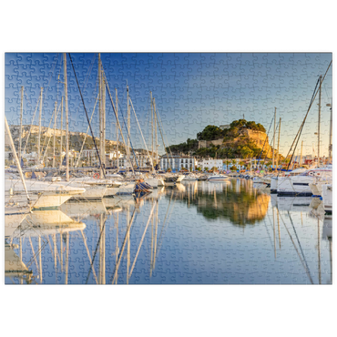 puzzleplate Abend am Hafen mit dem Castillo in Denia, Costa Blanca, Spanien 500 Puzzle