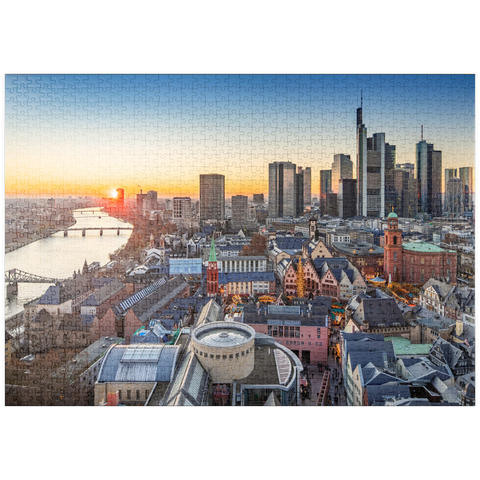 puzzleplate Blick vom Kaiserdom über die Neue Altstadt zum Römer mit der Paulskirche an einem Abend 1000 Puzzle
