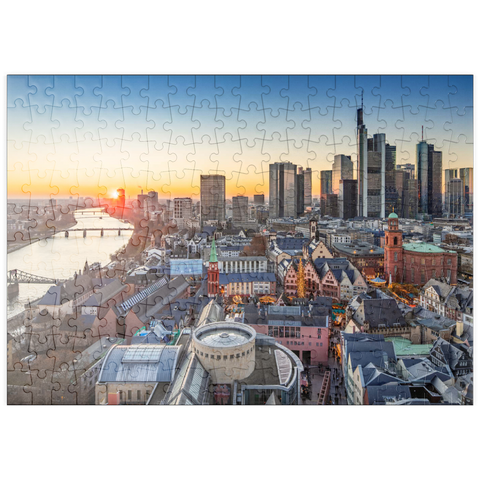 puzzleplate Blick vom Kaiserdom über die Neue Altstadt zum Römer mit der Paulskirche an einem Abend 200 Puzzle