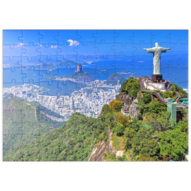 Darstellung des Puzzle Motivs Christusstatue Cristo Redentor auf dem Corcovado (710m), Rio de Janeiro, Brasilien - Puzzleteile: 100