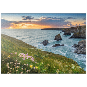 Darstellung des Puzzle-Motivs Küste an den Bedruthan Steps nördlich von Newquay, Nordküste, Cornwall – Puzzleteile: 1000