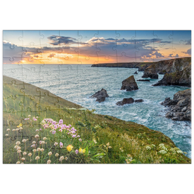 Darstellung des Puzzle Motivs Küste an den Bedruthan Steps nördlich von Newquay, Nordküste, Cornwall - Puzzleteile: 100