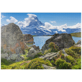 Darstellung des Puzzle-Motivs Bergsee Stellisee mit dem Matterhorn (4478m) – Puzzleteile: 1000