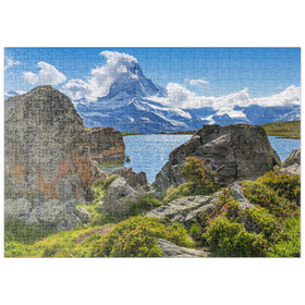 Darstellung des Puzzle Motivs Bergsee Stellisee mit dem Matterhorn (4478m) - Puzzleteile: 500