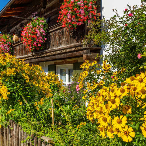 Blumengeschmücktes Haus im Ortsteil Garmisch 1000 Puzzle 3D Modell